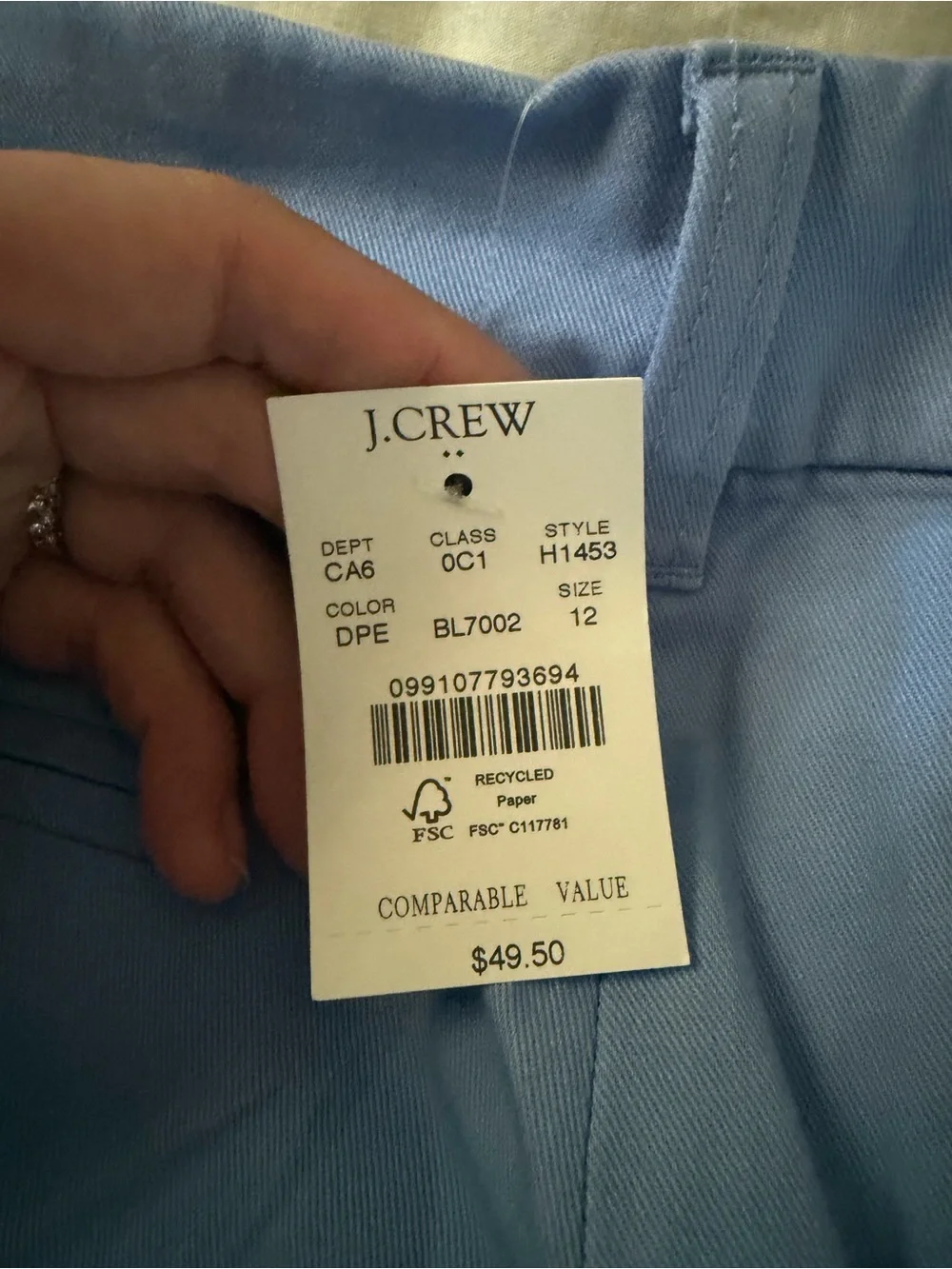 J. Crew Sky Blue Chino Bermuda Shorts